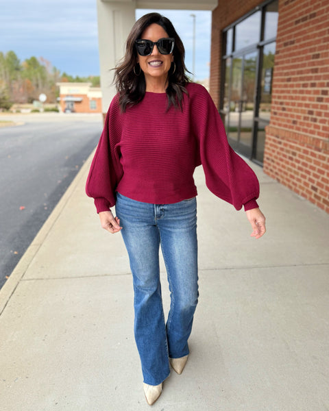 Tara Balloon Sleeve Sweater in Cabernet FINAL SALE