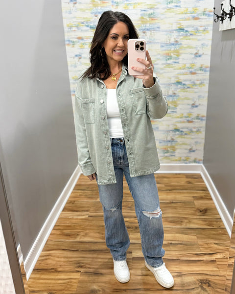 Eileen Cotton Shacket in Sage