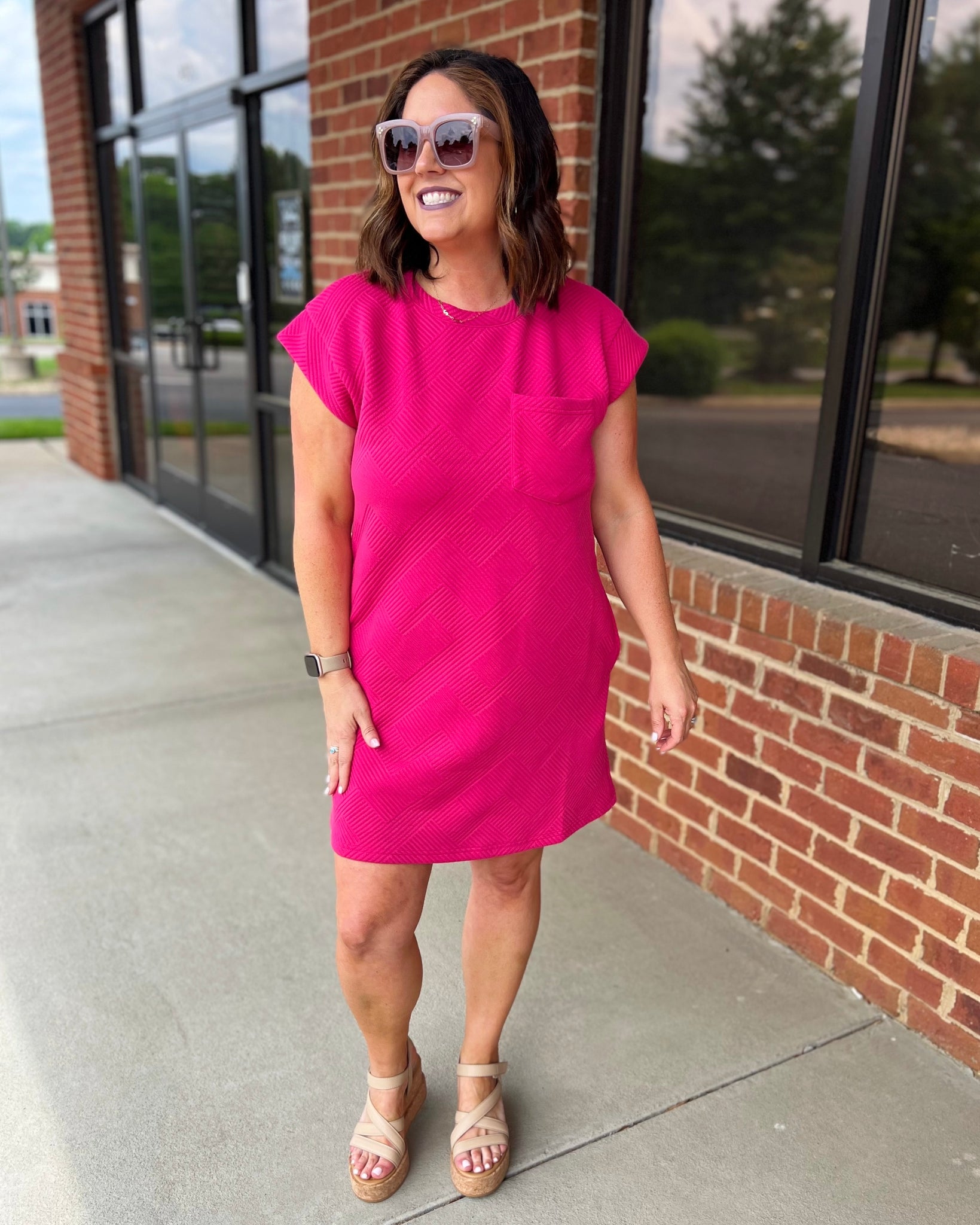 Harper Textured Dress in Fuchsia FINAL SALE