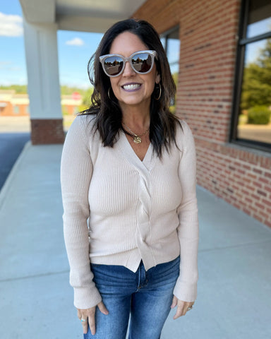 Kari Front Twist Sweater Top in Taupe