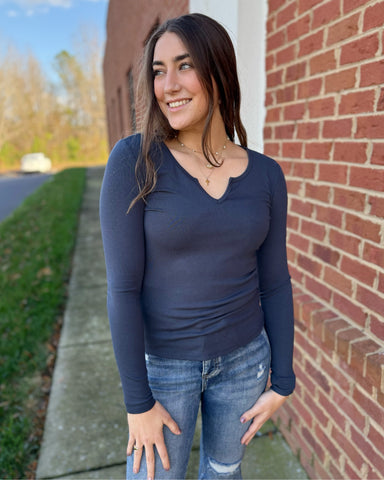 Dawn Split Neck Top in Teal