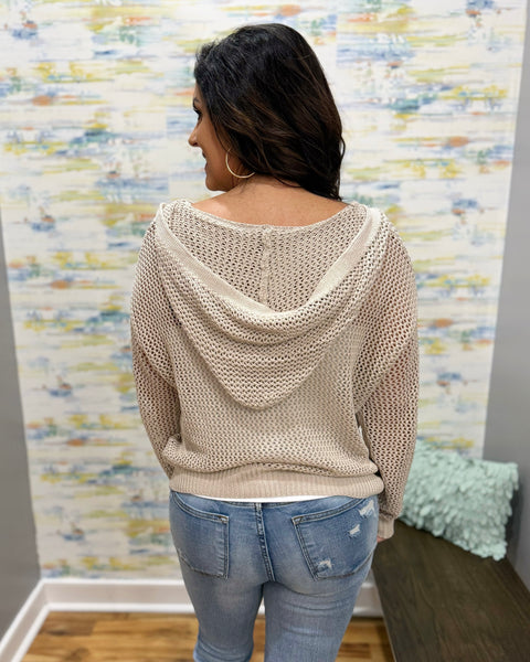 Gianna Hooded Knit Sweater in Champagne