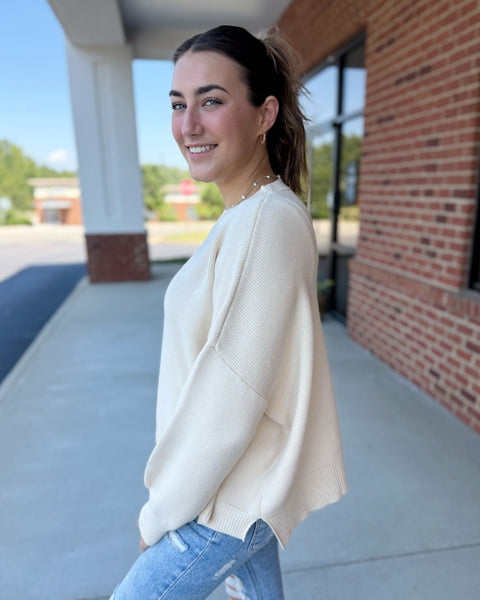 Winslow Drop Shoulder Sweater in Ecru