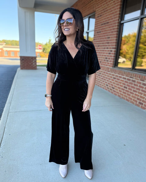 Kyle Velvet Jumpsuit in Black