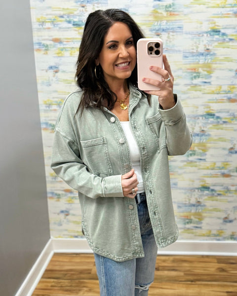 Eileen Cotton Shacket in Sage