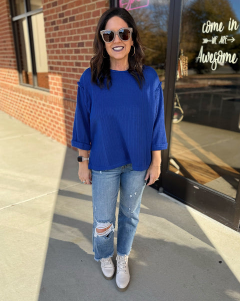 Ryder REG/CURVY 3/4 Sleeve Top in Royal Blue