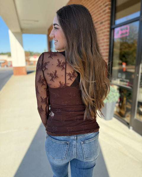 River Lace Top in Black Coffee