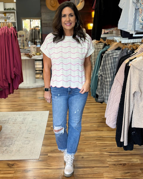 Ella Scallop Knit Sweater in Pink