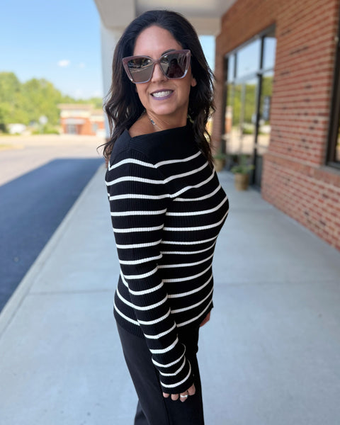 Fran Stripe Top in Black/White