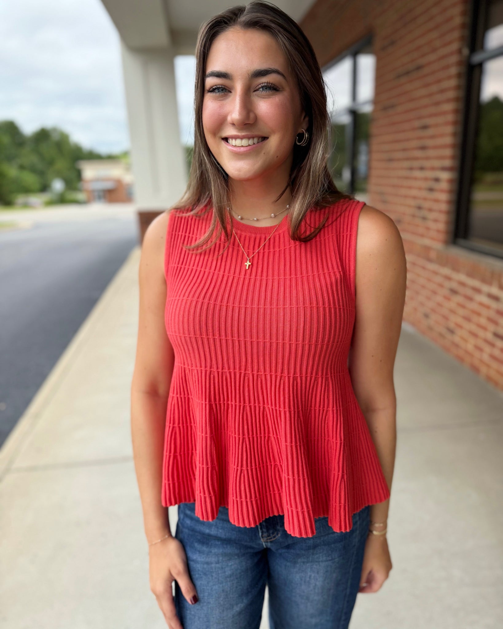 Whitley Ribbed Flare Sweater in Papaya FINAL SALE