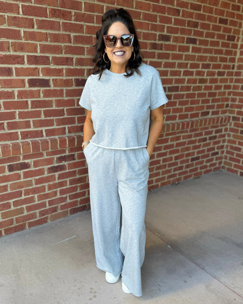 Gianna Wide Leg Pants in Heather Grey