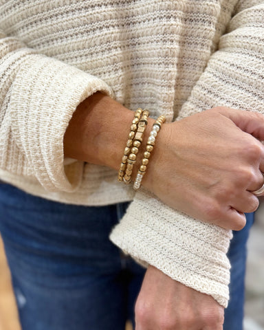 Pearls and Antique Gold Beaded Bracelet Set