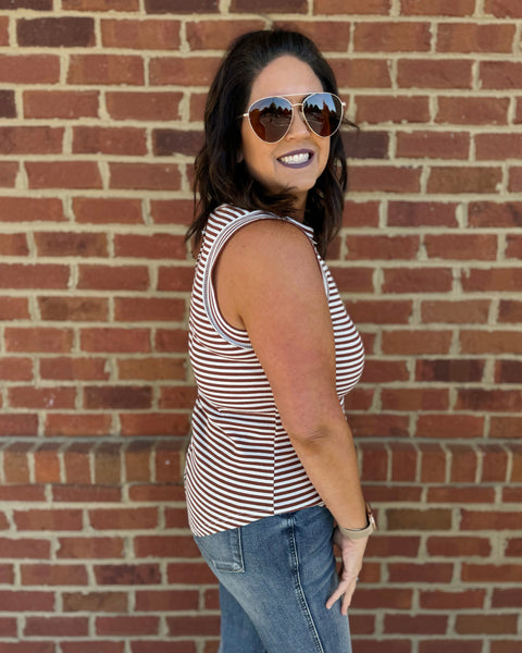 Bianca Basic Stripe Tank in Brown