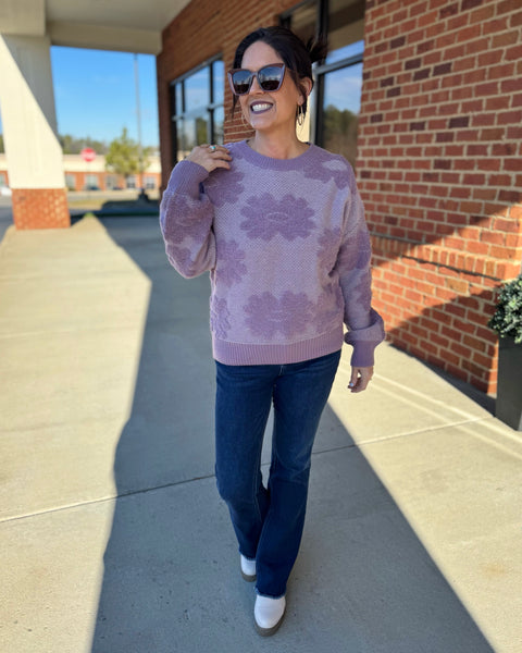 Mary Floral Sweater in Dark Lavender