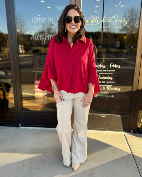 Bridget Button Up Blouse in Red