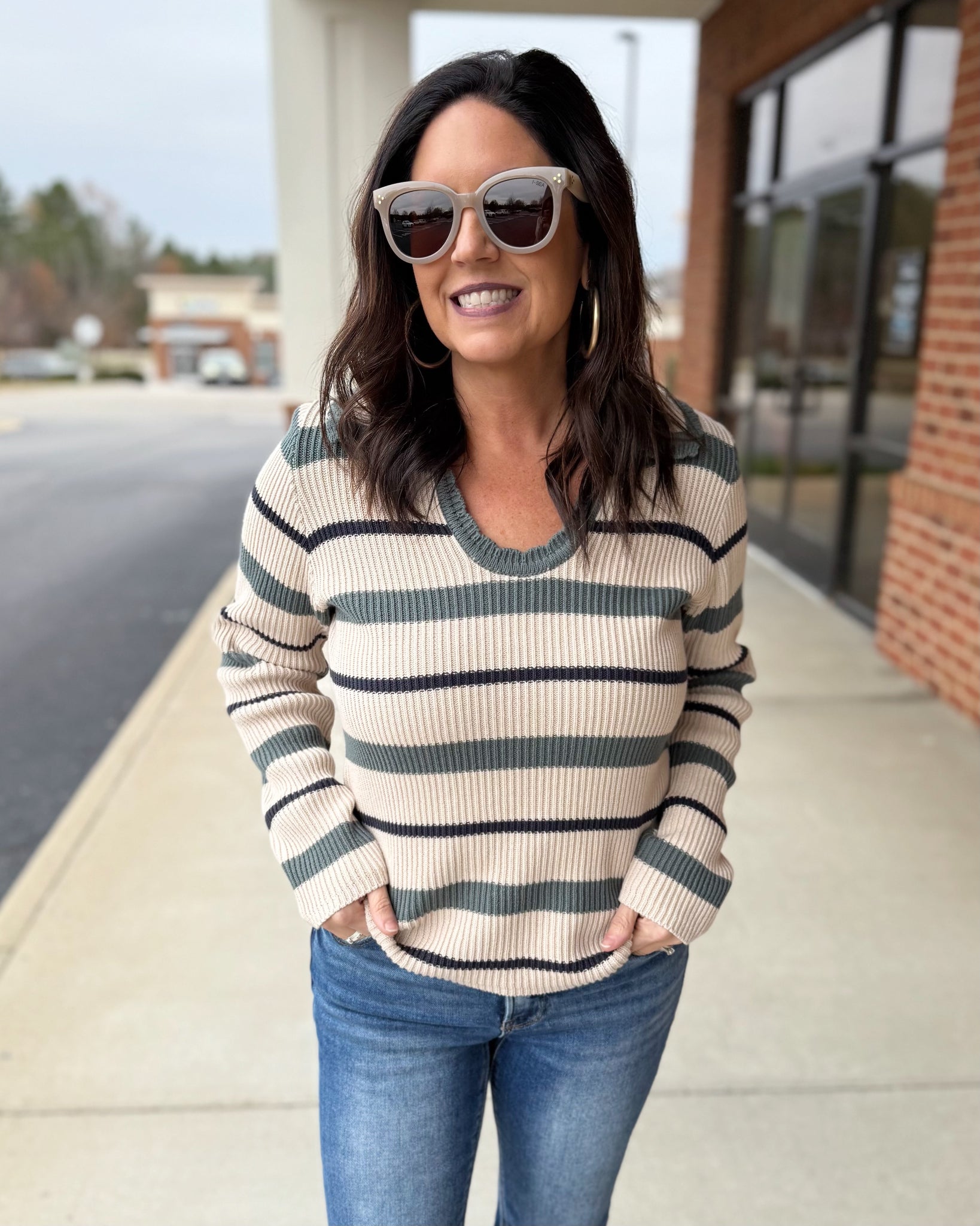 Fern Stripe Sweater in Ash Jade FINAL SALE