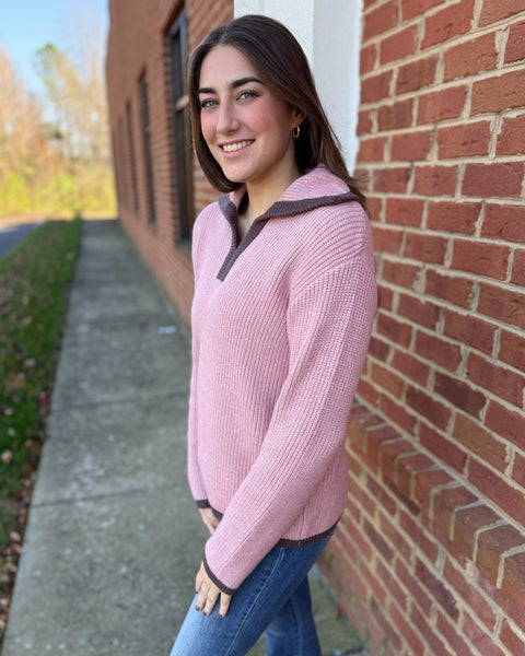 Nia Contrast Detail Sweater in Rose