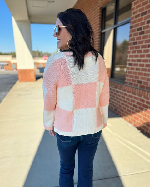 Rachelle Checker Sweater in Strawberry