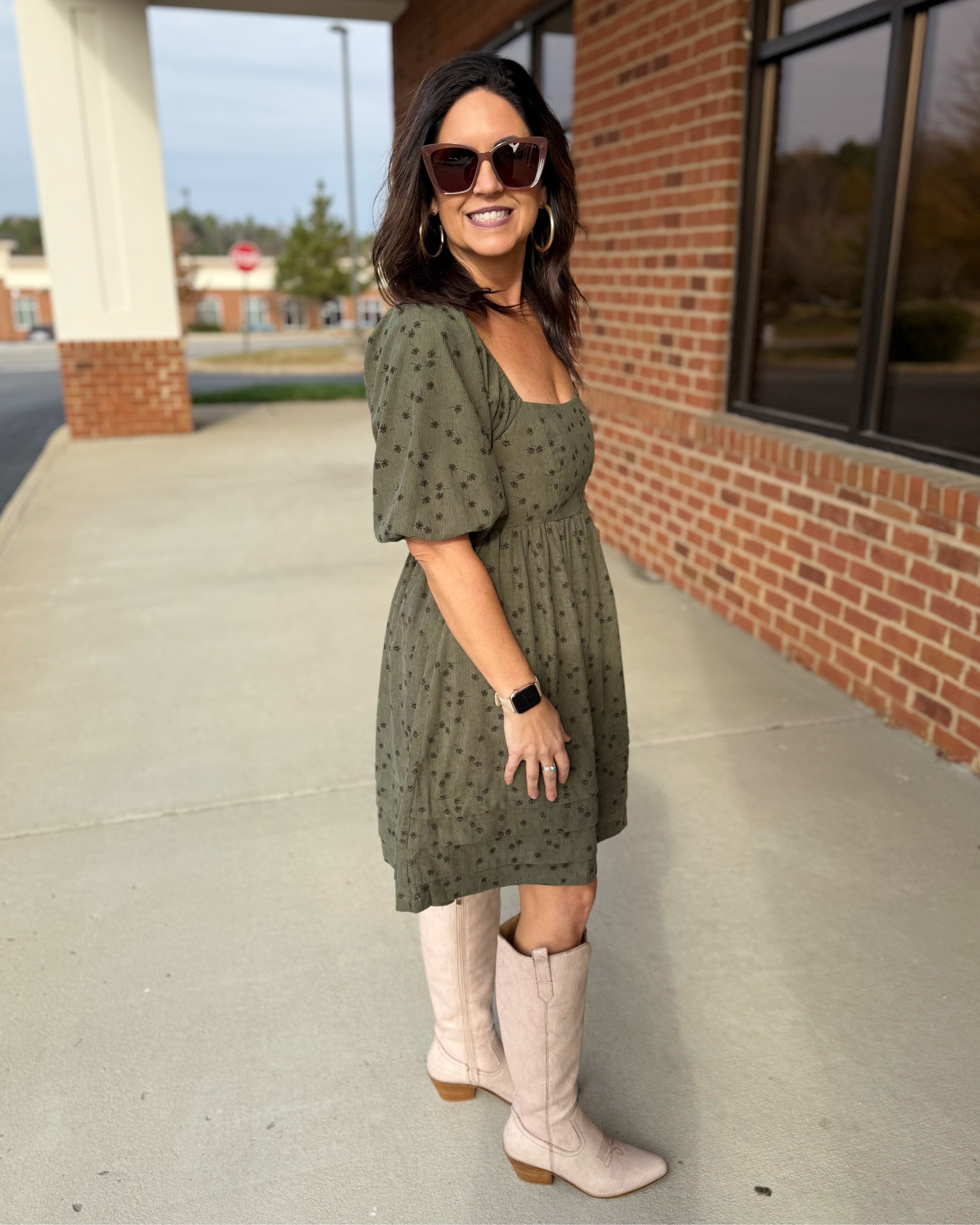 Bess Corduroy Dress in Olive FINAL SALE M Bess Corduroy Dress in Olive FINAL SALE M