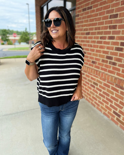 Jillian Stripe Knit Top in Black