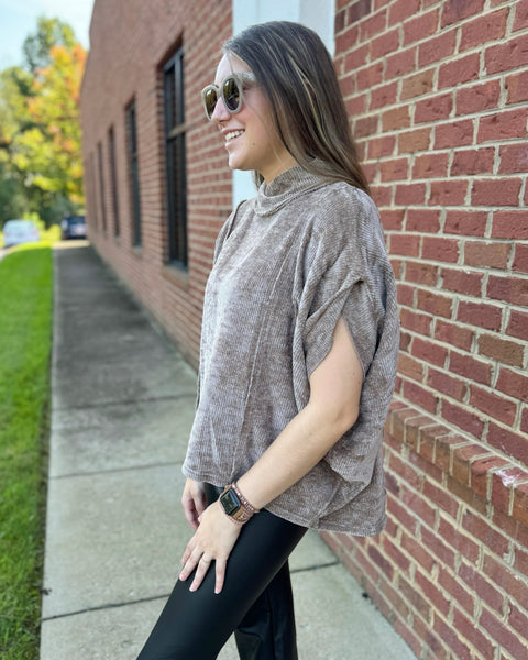 Pandora Soft Knit Pullover Top in Mocha