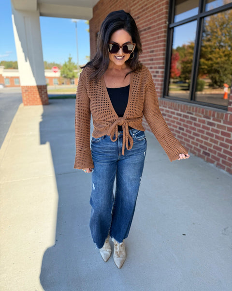 Jessa Front Tie Cardigan in Camel