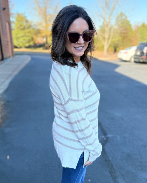 Sylvia Stripe Sweater in Mocha FINAL SALE