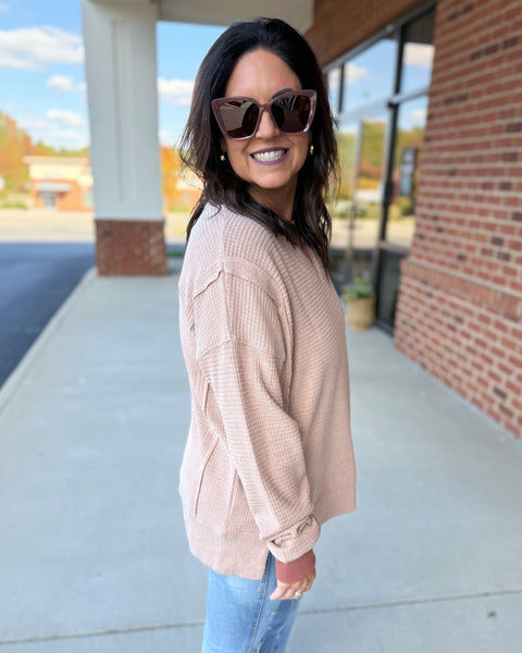 Ryan Brushed Thermal Pullover in Rust