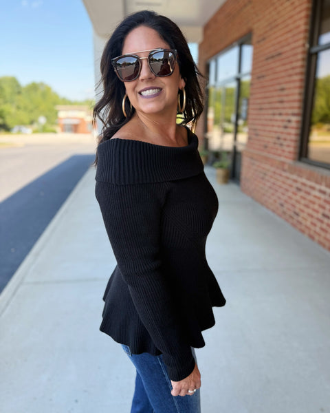 Rosie Peplum Sweater in Black