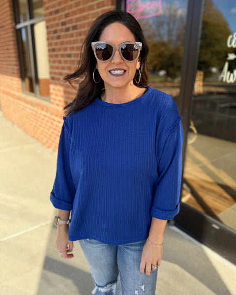 Ryder REG/CURVY 3/4 Sleeve Top in Royal Blue