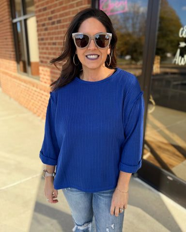 Ryder REG/CURVY 3/4 Sleeve Top in Royal Blue