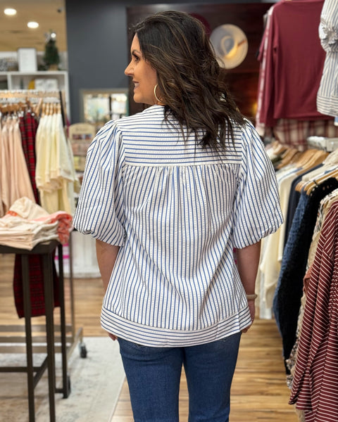 Chelsea Bubble Sleeve Top in Blue