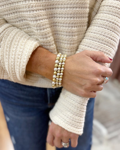 Silver & Gold Multi Size Textured Beaded Bracelet Set