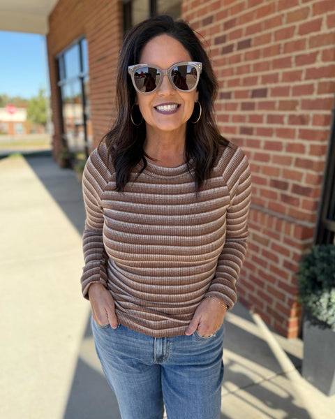 Rory Raglan Stripe Top in Brown FINAL SALE