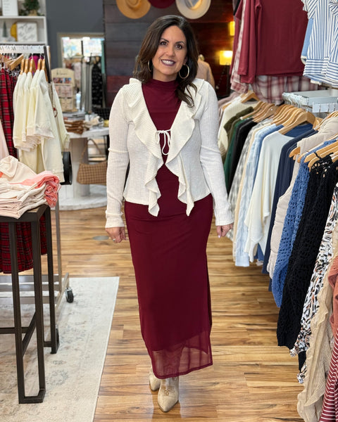 Sara Ruffle Cardigan in Ivory