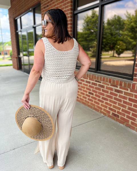 Lainey Crochet Jumpsuit in Shell FINAL SALE