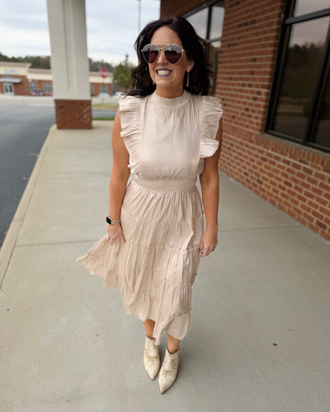 Blaire Tiered Ruffle Dress in Champagne