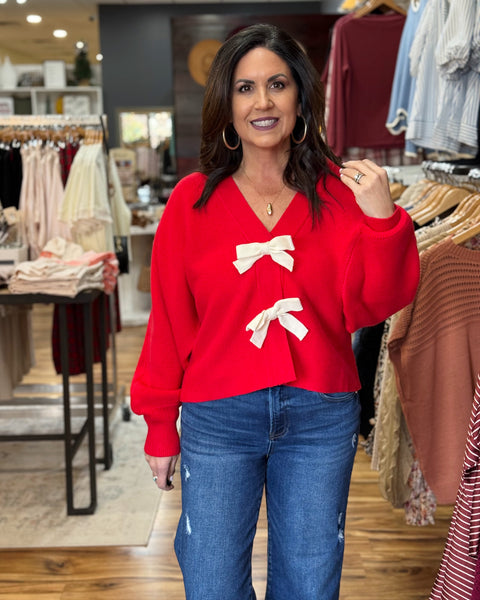Scarlett Bow Cardigan in Red