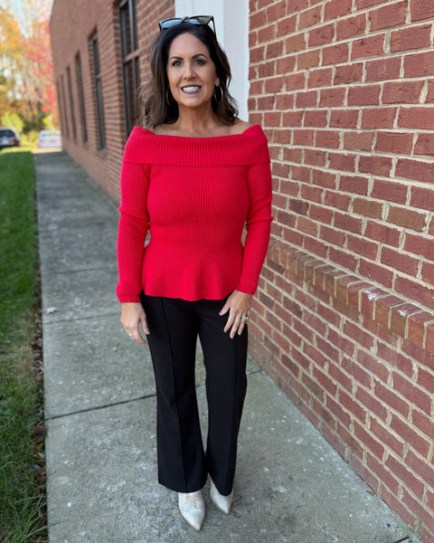 Rosie Peplum Sweater in Red