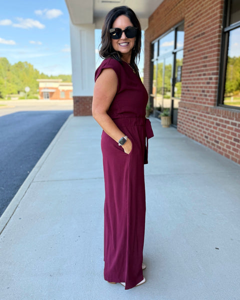 Parker Front Tie Jumpsuit in Wine FINAL SALE