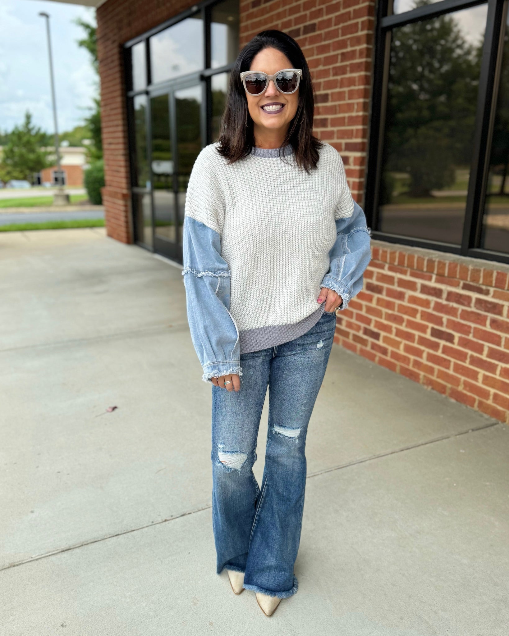 Renee REG/CURVY Sweater in Grey/Denim