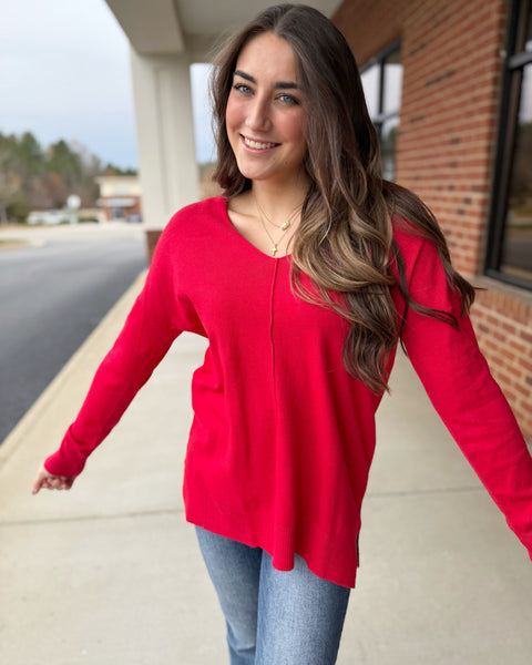 Elise REG/CURVY Sweater in Heather Red FINAL SALE