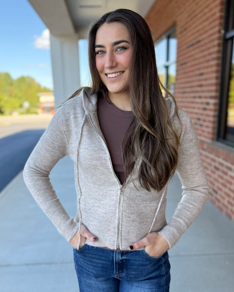 Harper Zip Hoodie Sweater in Mocha FINAL SALE