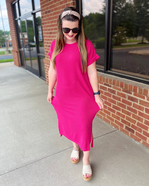 Jordyn REG/CURVY Midi Dress in Hot Pink FINAL SALE