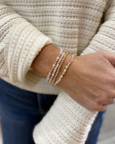 Glass & Gold Pink Bead Stretch Bracelets