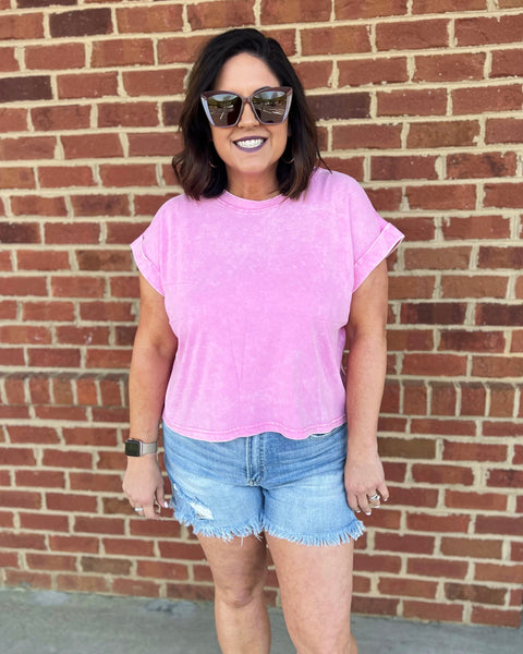 Reagan Washed Cotton Tee in Candy Pink