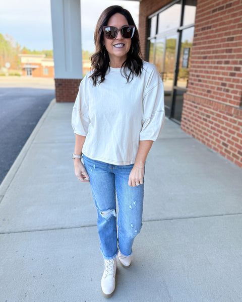 Taya Balloon Sleeve Top in Sand Beige FINAL SALE