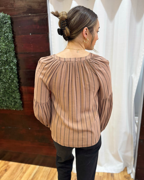 Candace Stripe Blouse in Brown