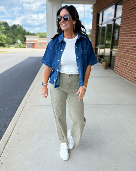 Helena Wide Leg Pants in Olive FINAL SALE