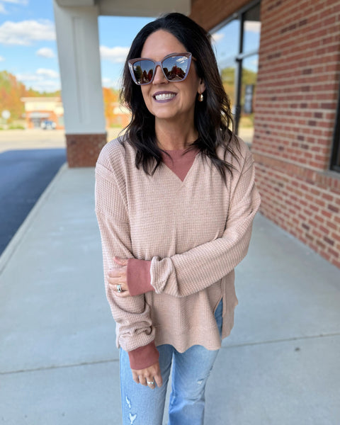 Ryan Brushed Thermal Pullover in Rust